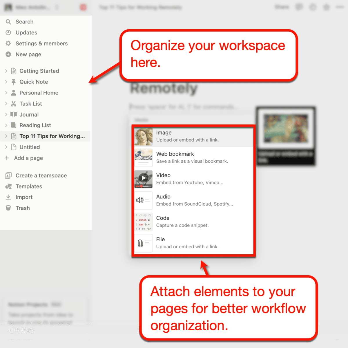 Notion main navigation menu