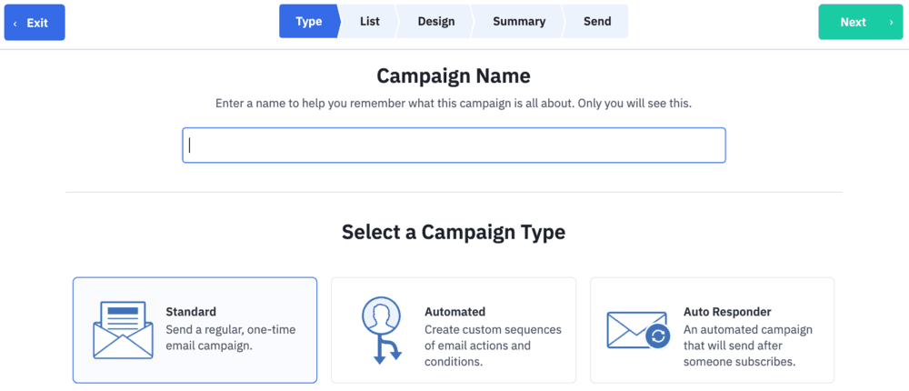 ActiveCampaign new campaign interface