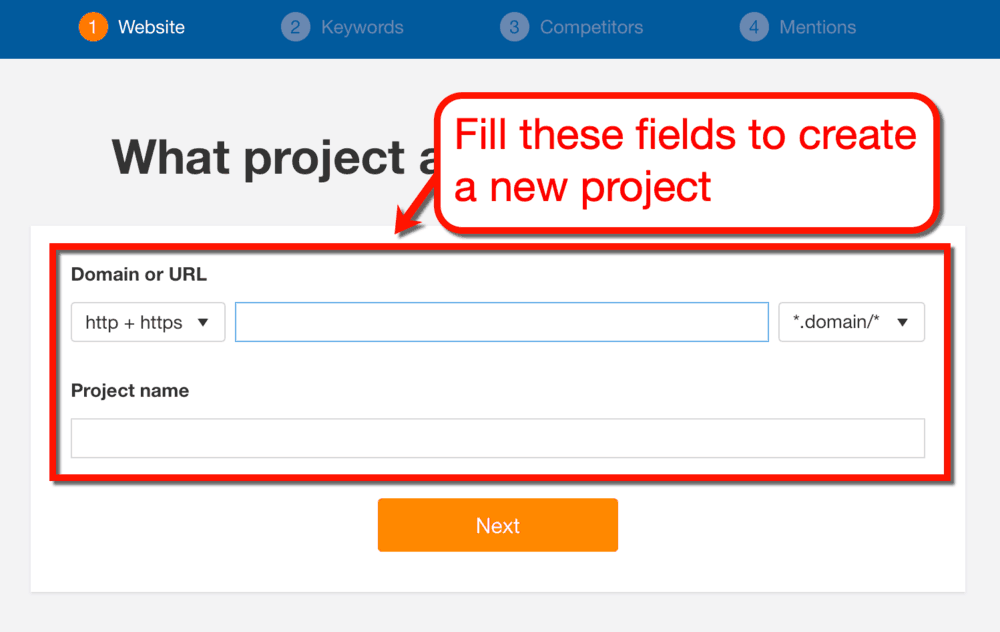 Creating a New Project in Ahrefs