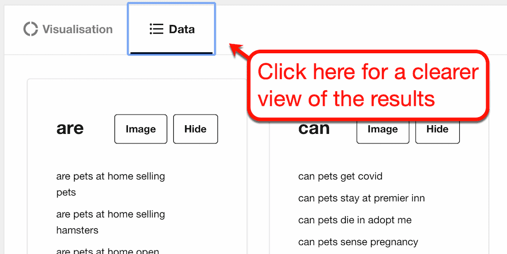 AnswerThePublic data view