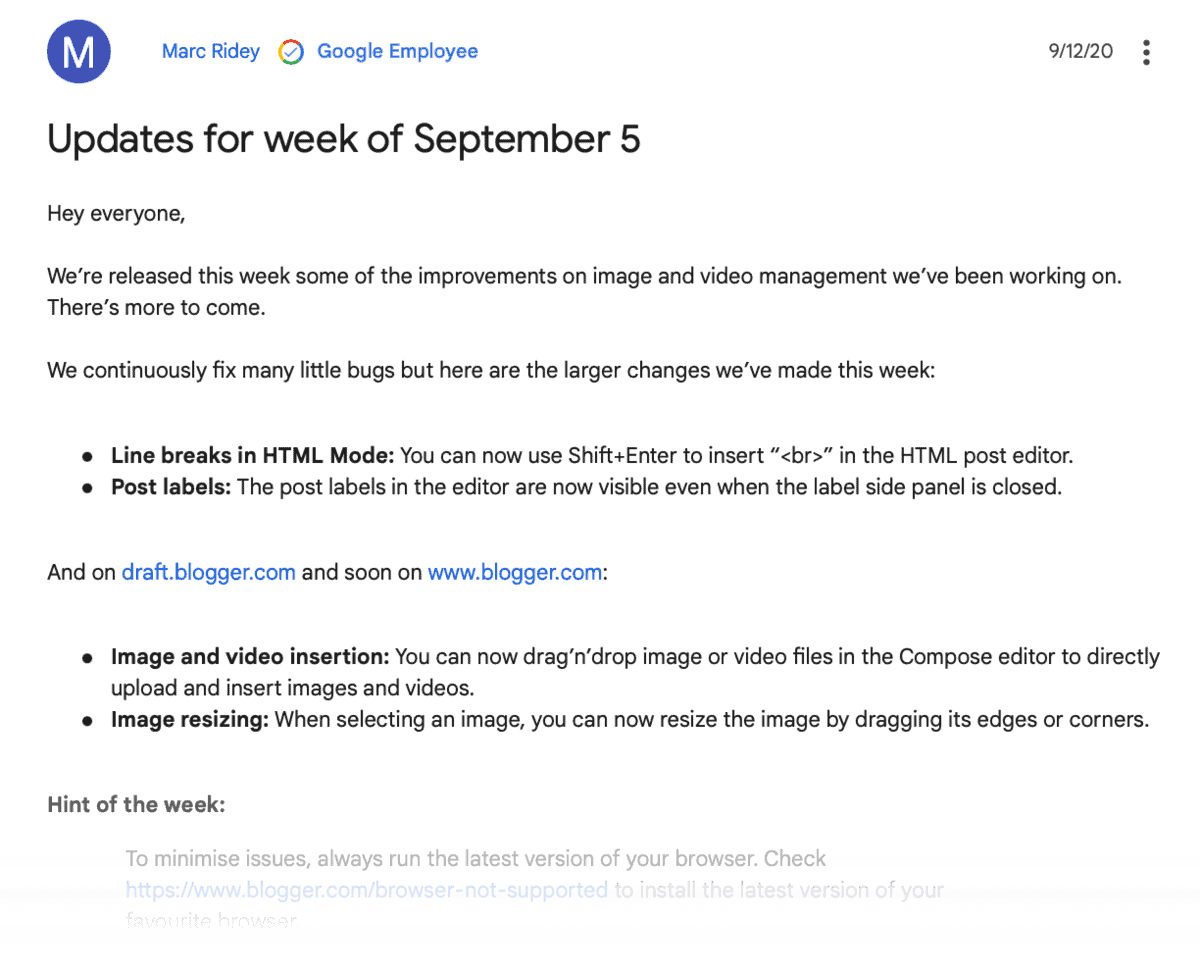 Blogger Updates