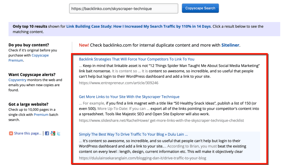 Copyscape Results