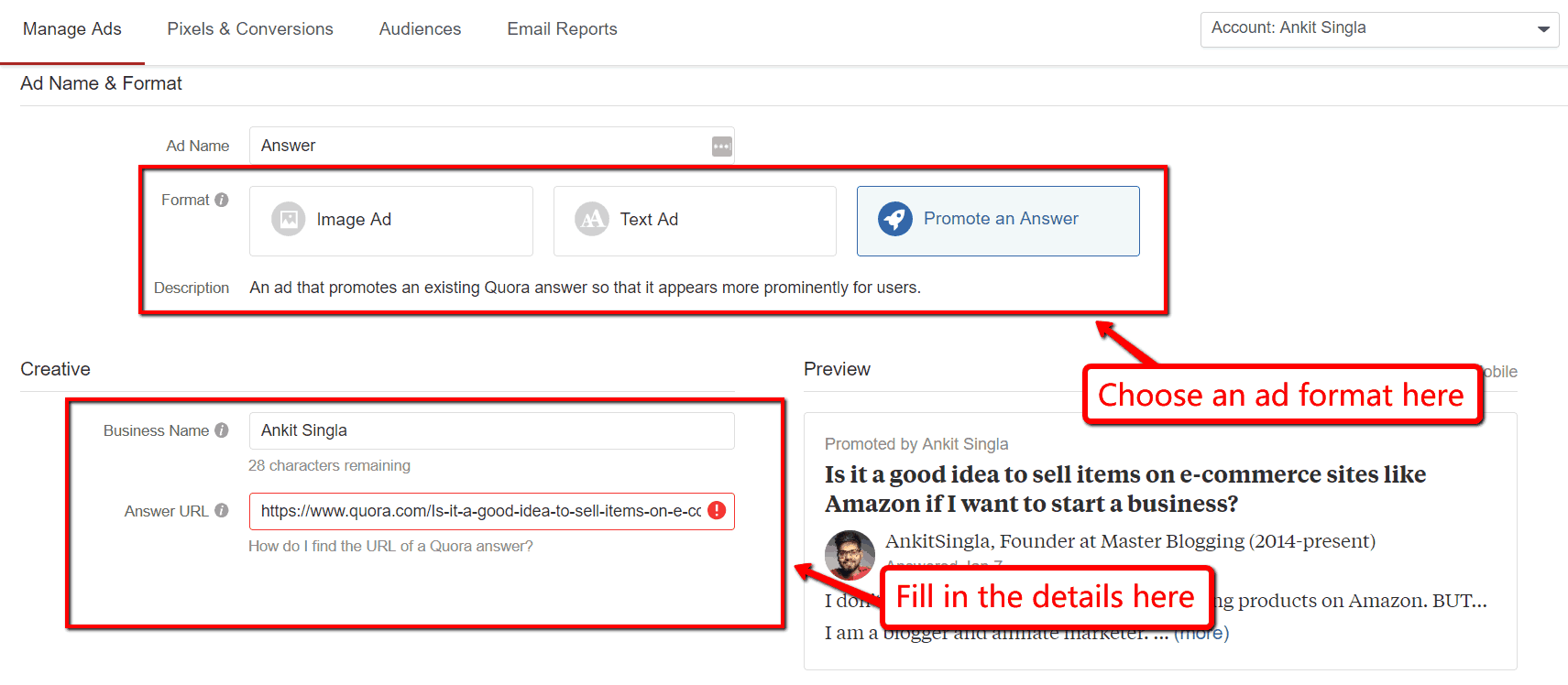 create quora ad