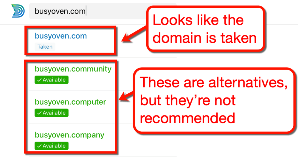 Domainr Availability Results