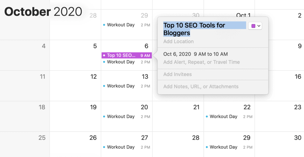 Editorial calendar using an app