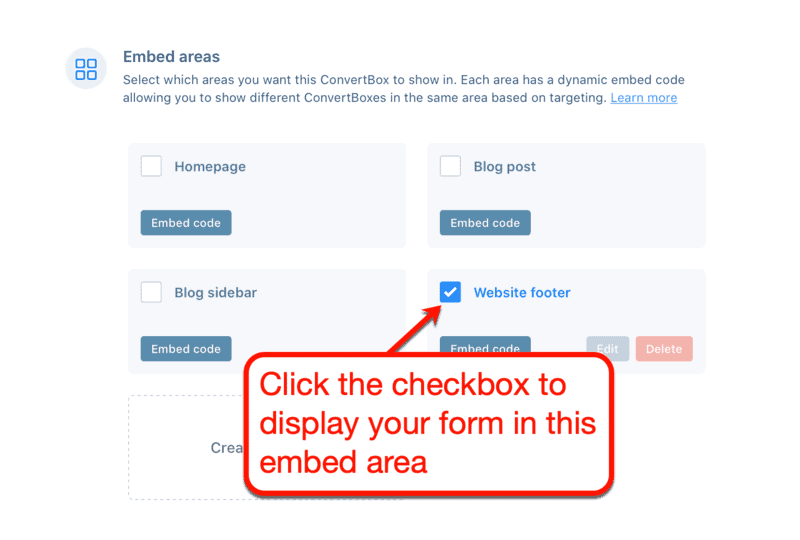 Embed Area Selected