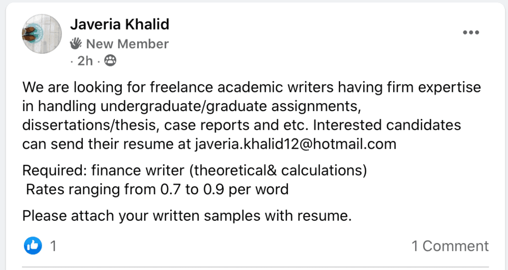 Facebook group post