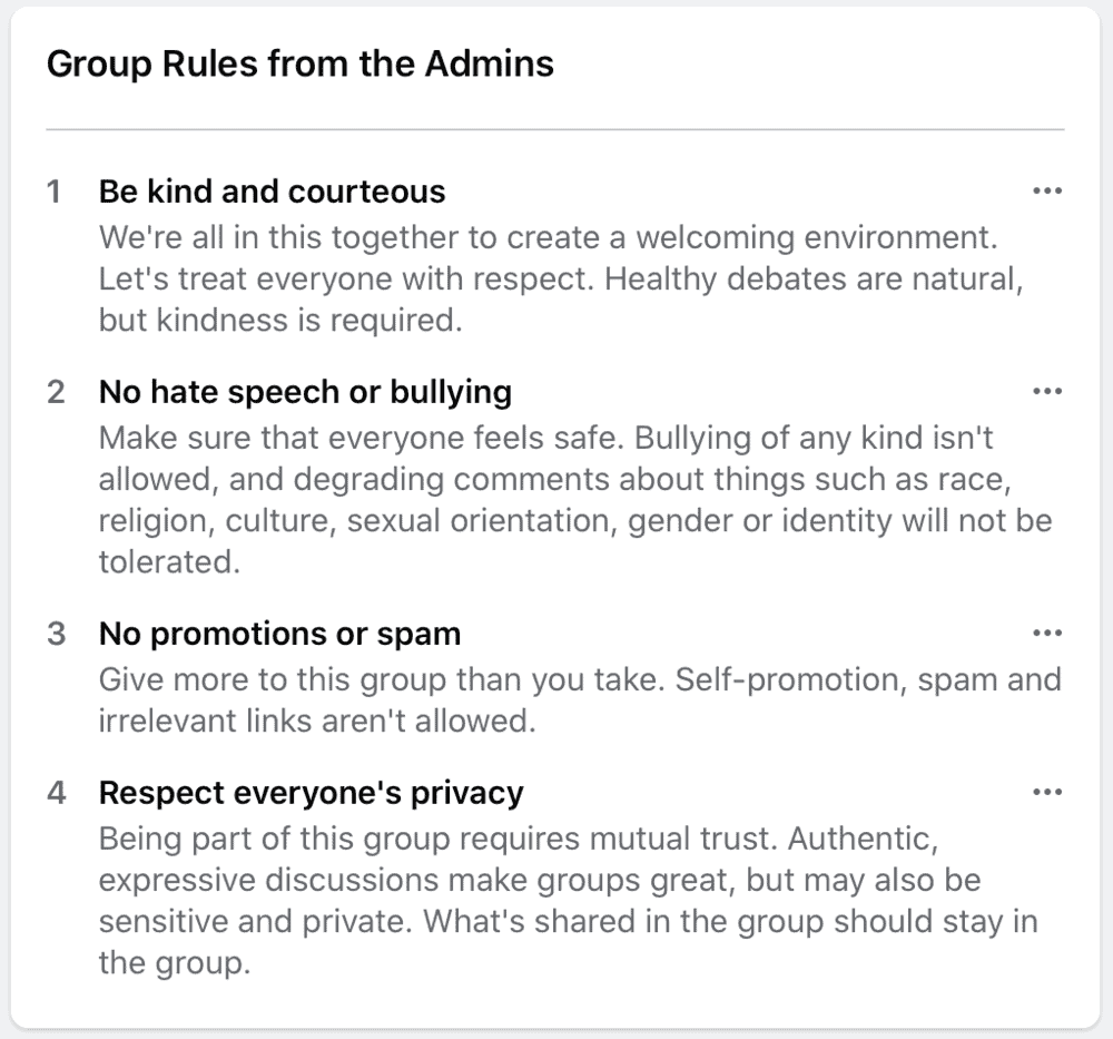 Facebook group rules
