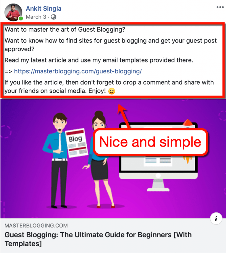 Facebook Post Promotion Example