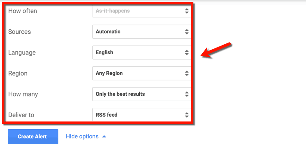 Google Alerts Settings