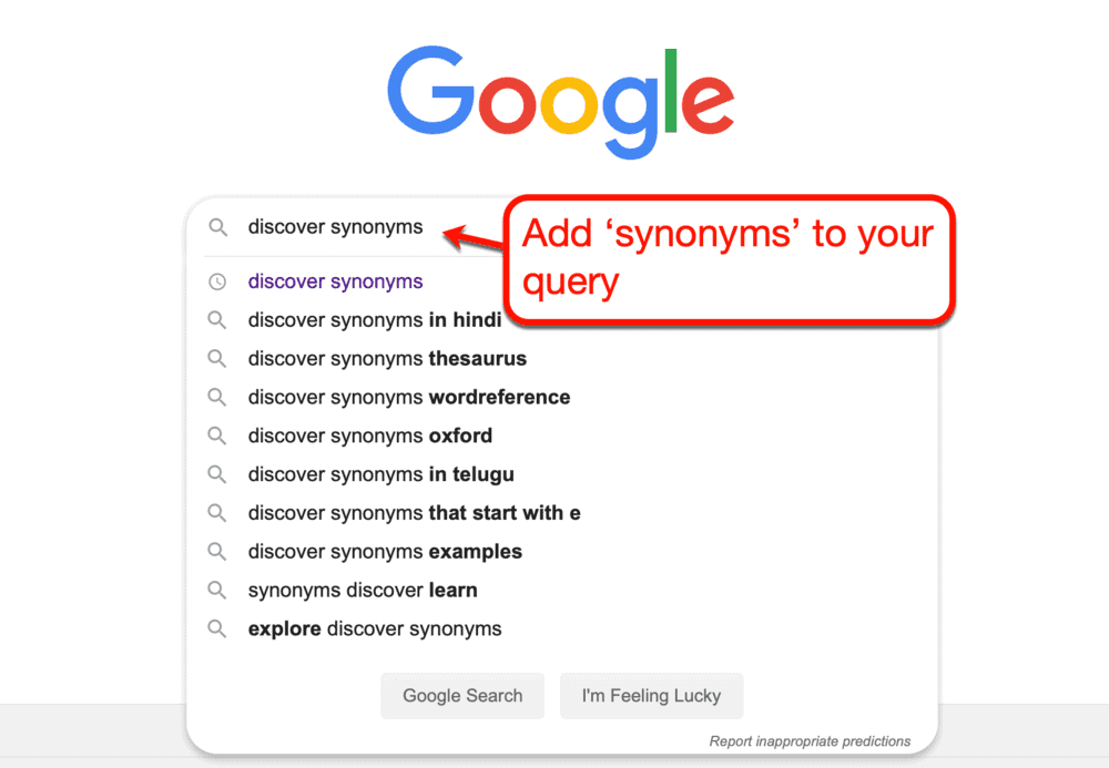 Searching for synonyms with Google