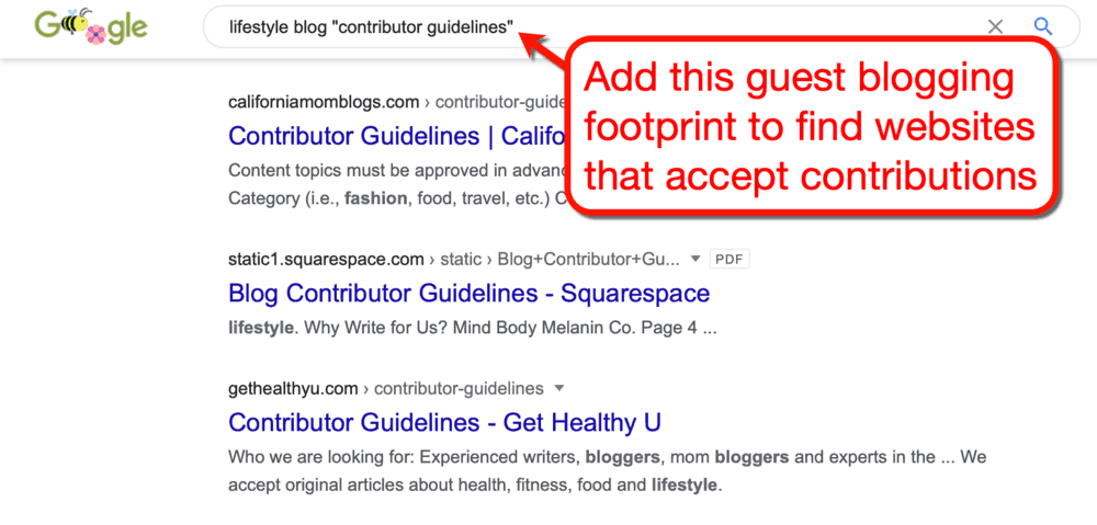 Google Search Guest Blogging Footprint