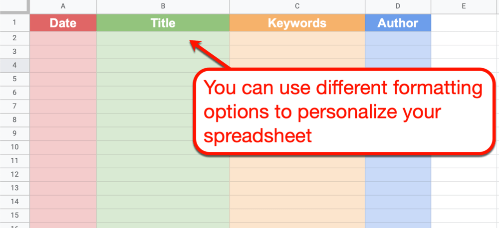 Google Sheets customizing column colors