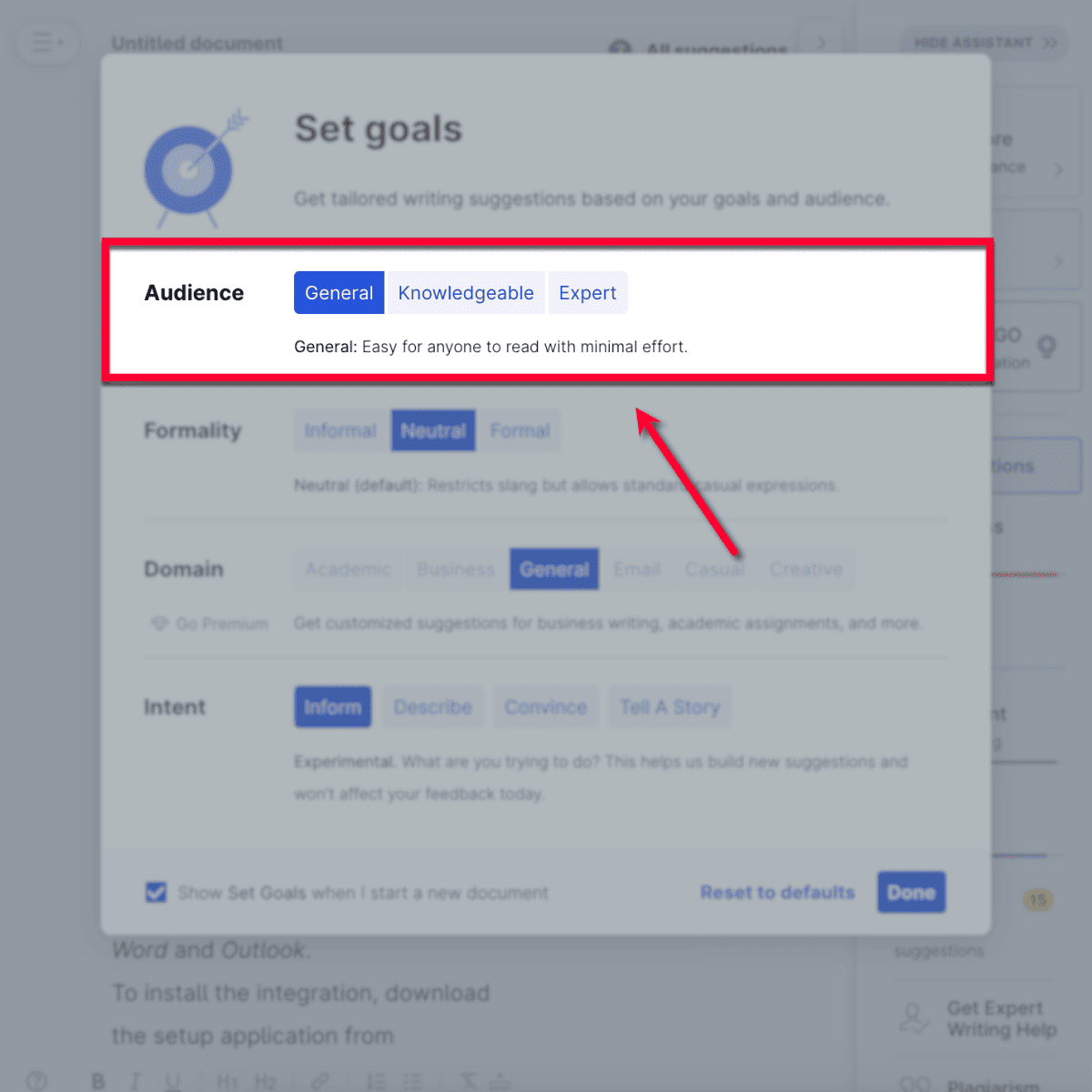 Setting Grammarly audience goals