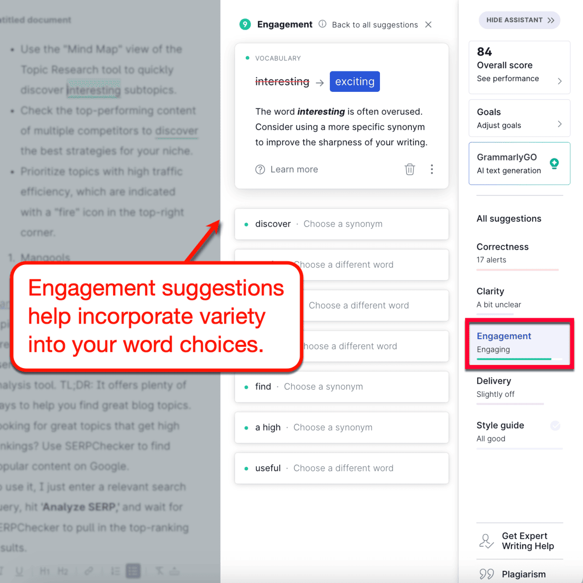 Grammarly Engagement writing suggestions