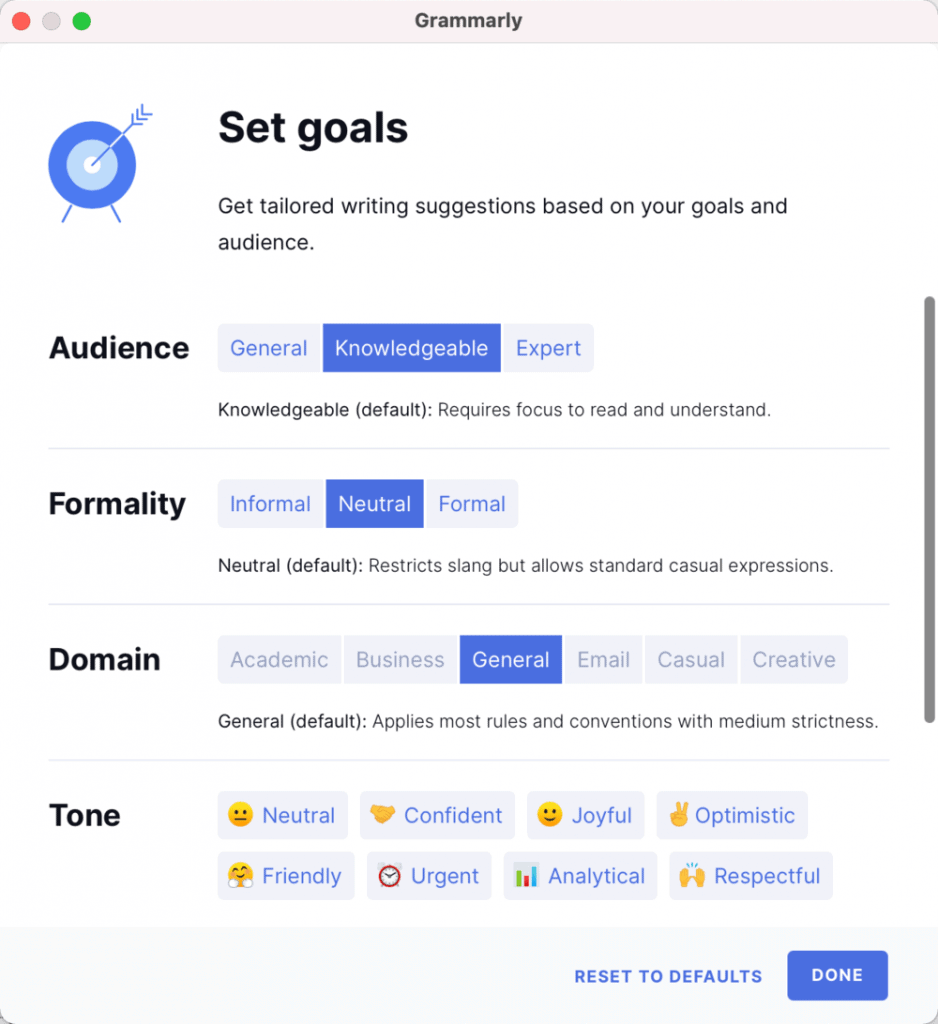 Grammarly Goals