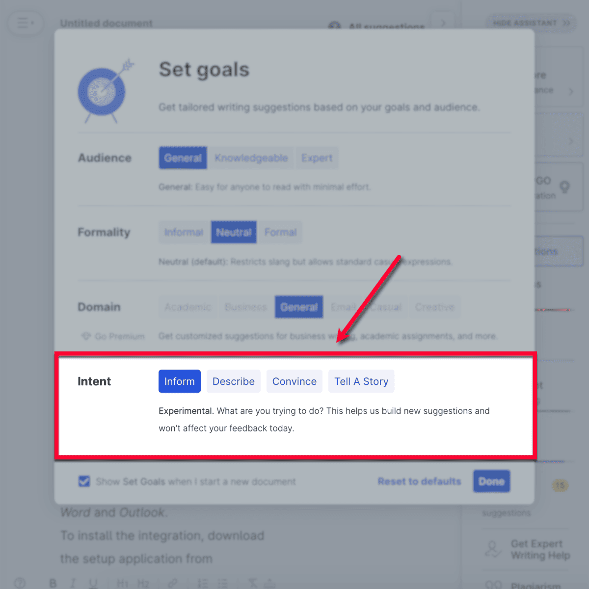 Setting Grammarlay intent goals