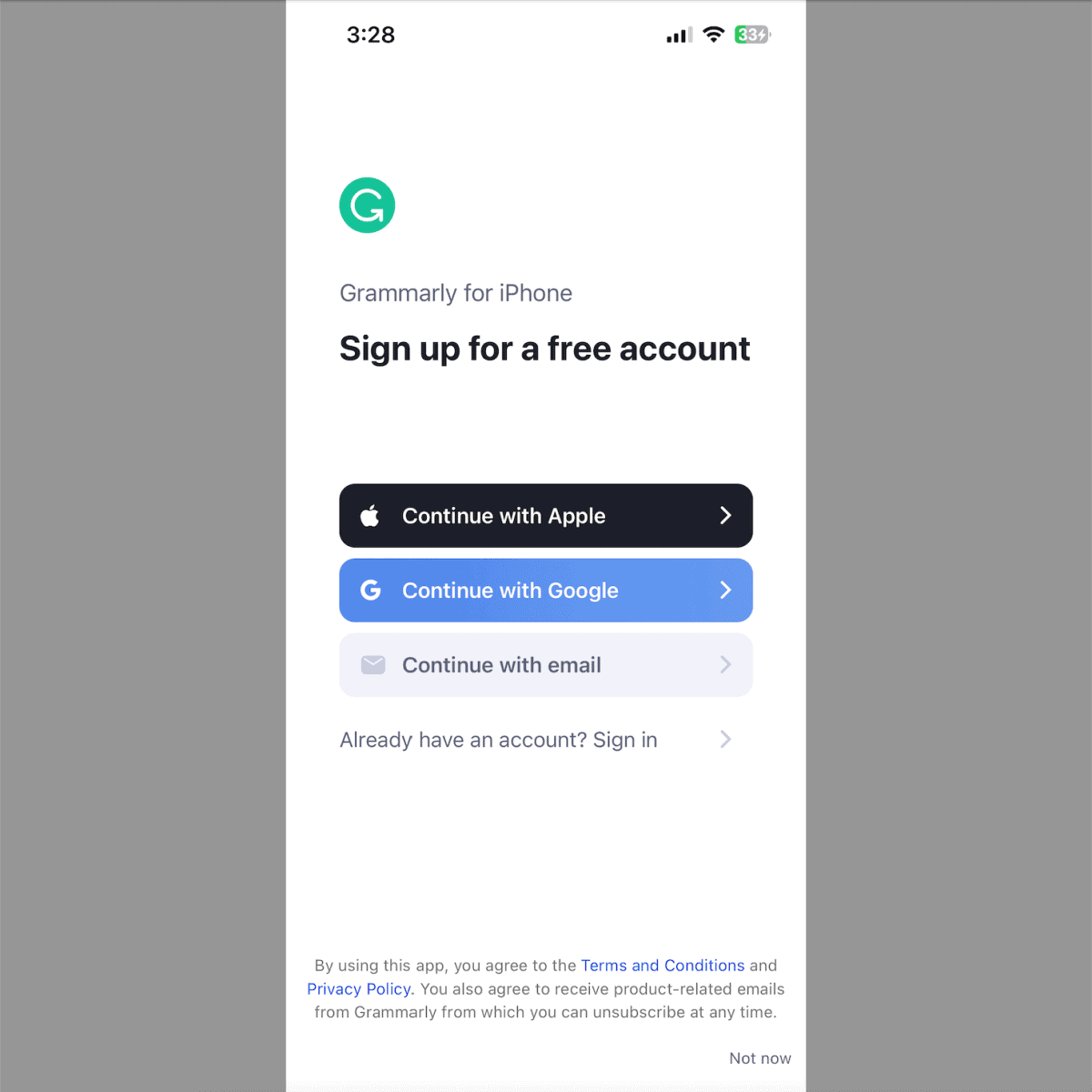 Grammarly Keyboard Login Options