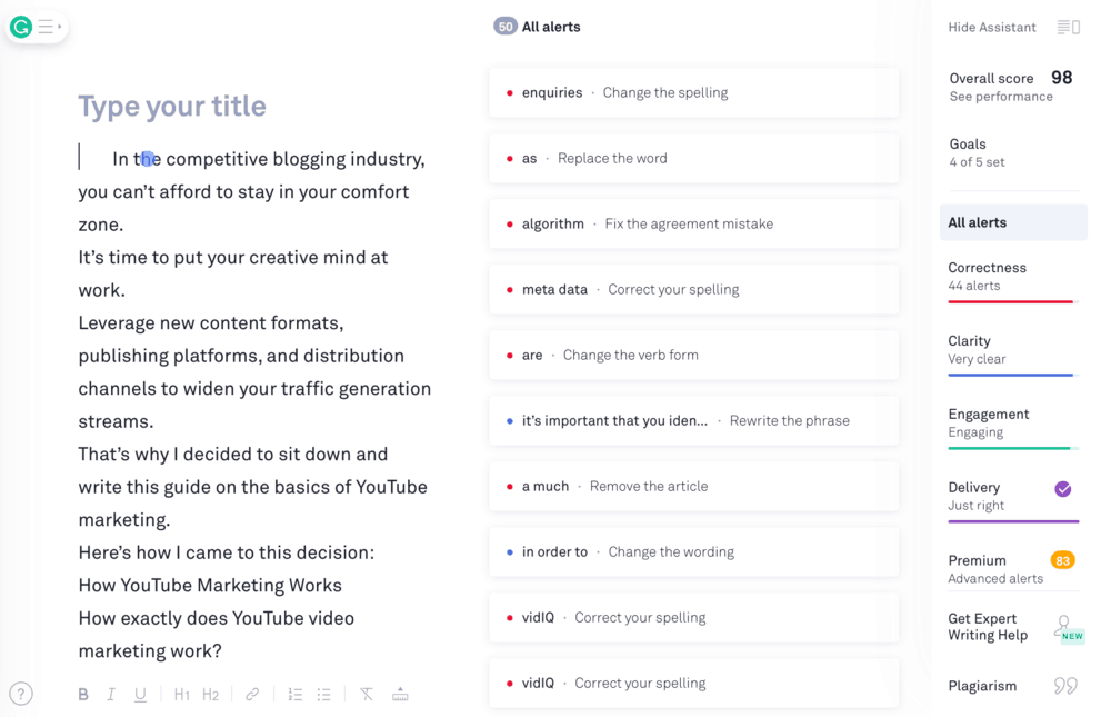 Grammarly Web Interface