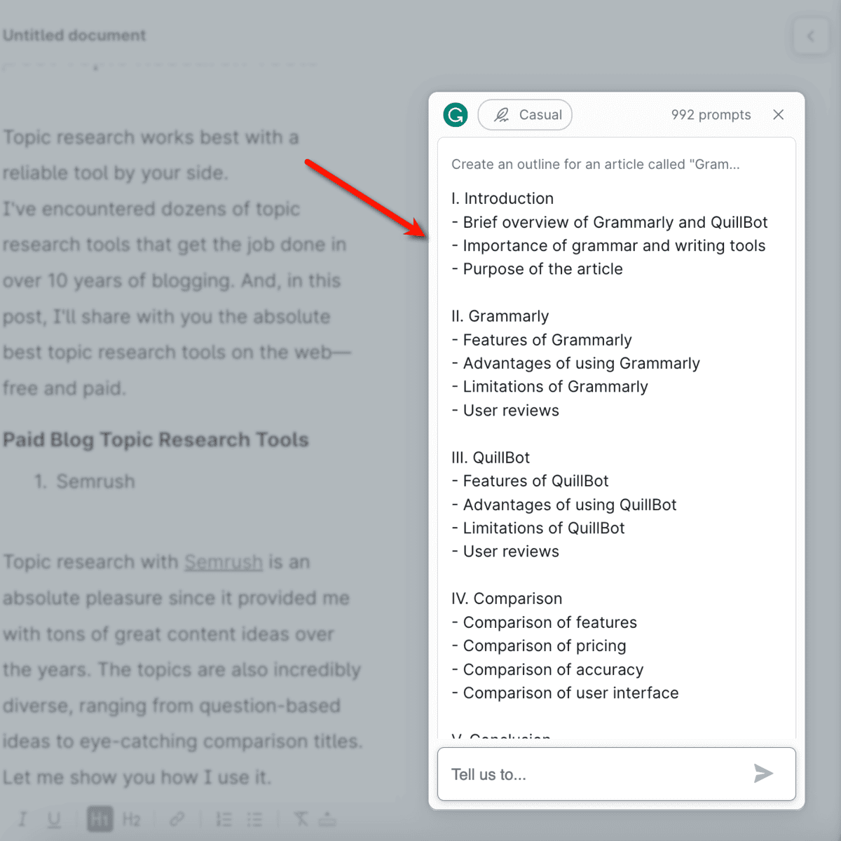 GrammarlyGo Outline