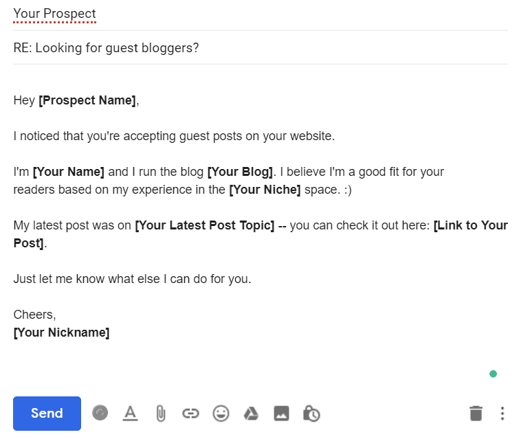 Guest blogging email template