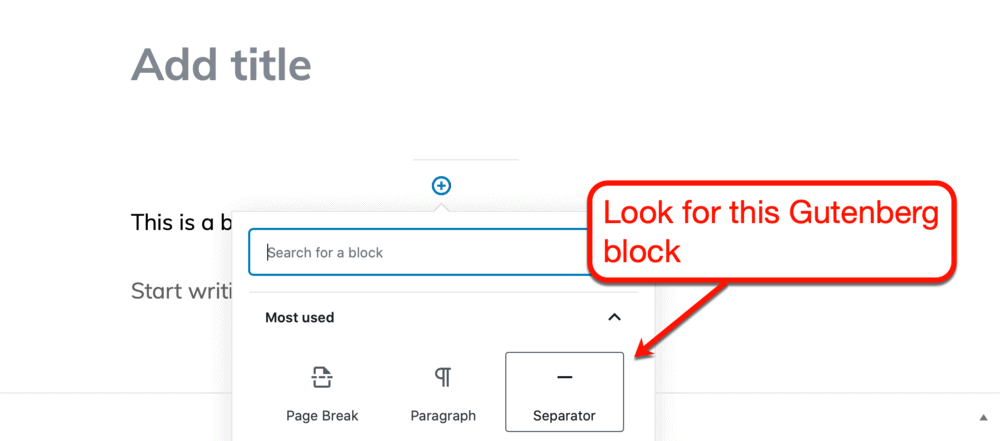 Separator block in Gutenberg editor