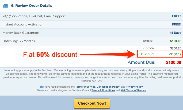 Hostgator coupon code review your order