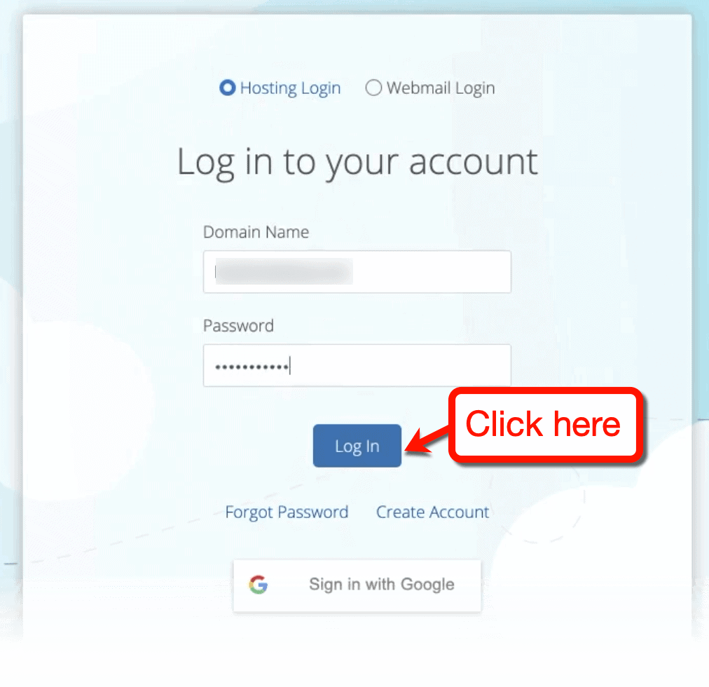 Bluehost Hosting Login Form