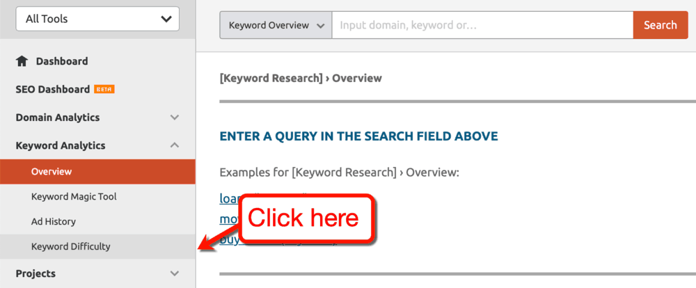 Keyword Difficulty Menu