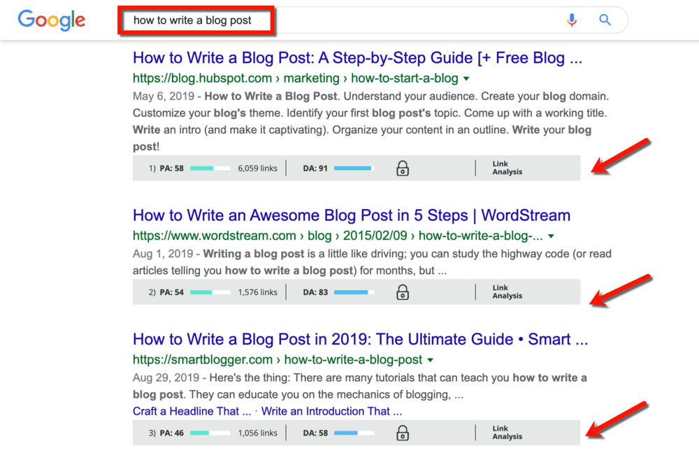 SERP with MozBar