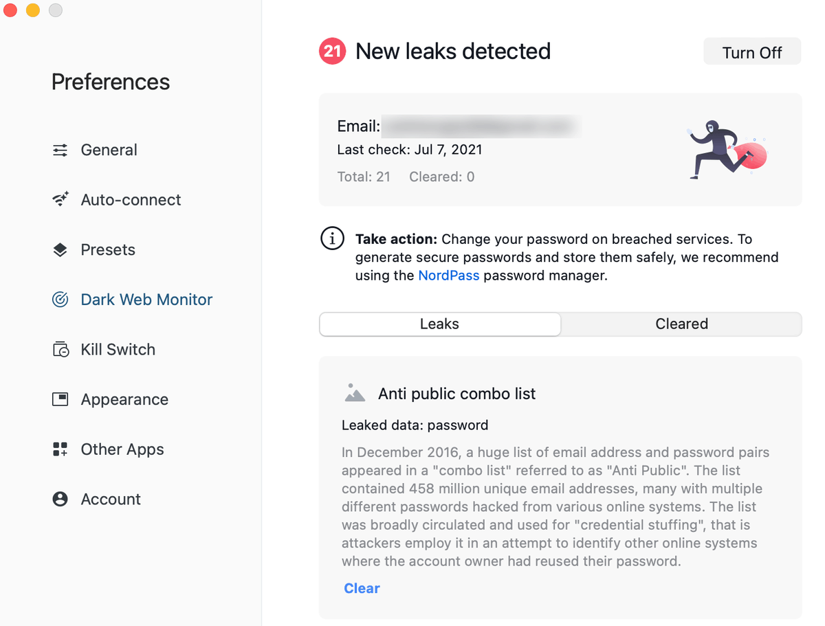 NordVPN Dark Web Monitor