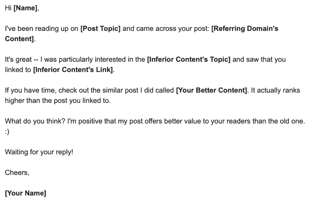 Outreach Email Sample for Inferior Content Link Building