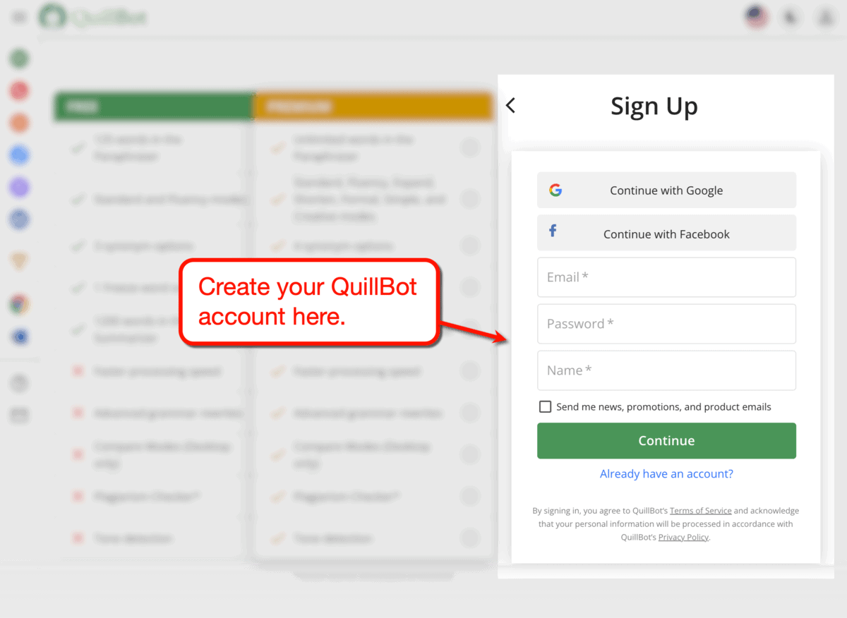 Sign Up to QuillBot Premium