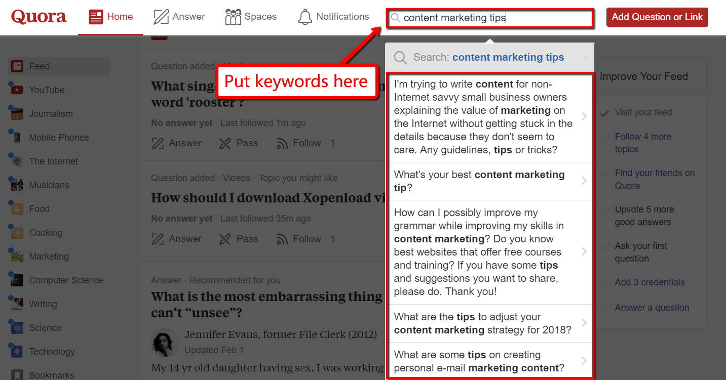 quora search suggestions
