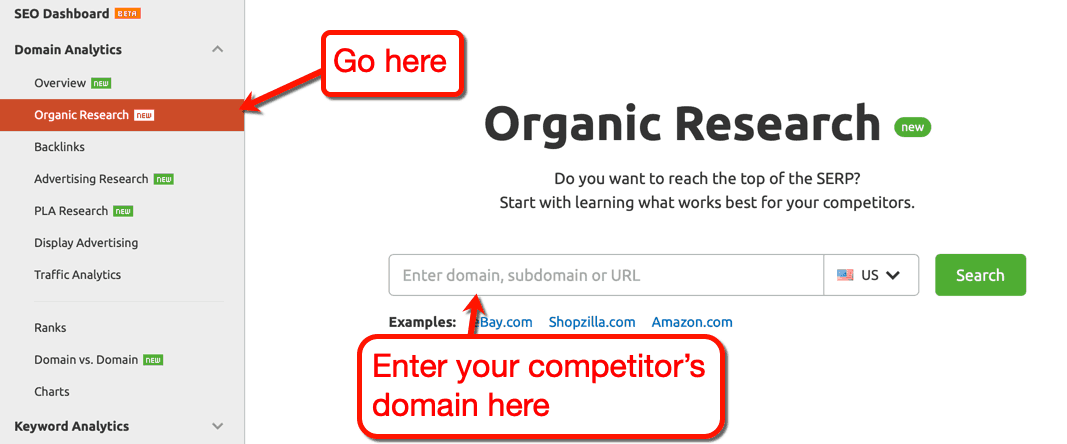 SEMrush organic research tool