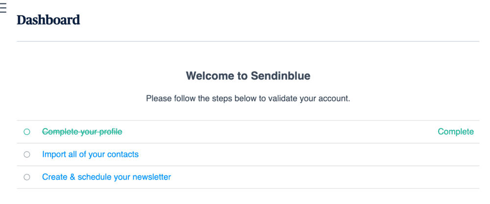Sendinblue Dashboard