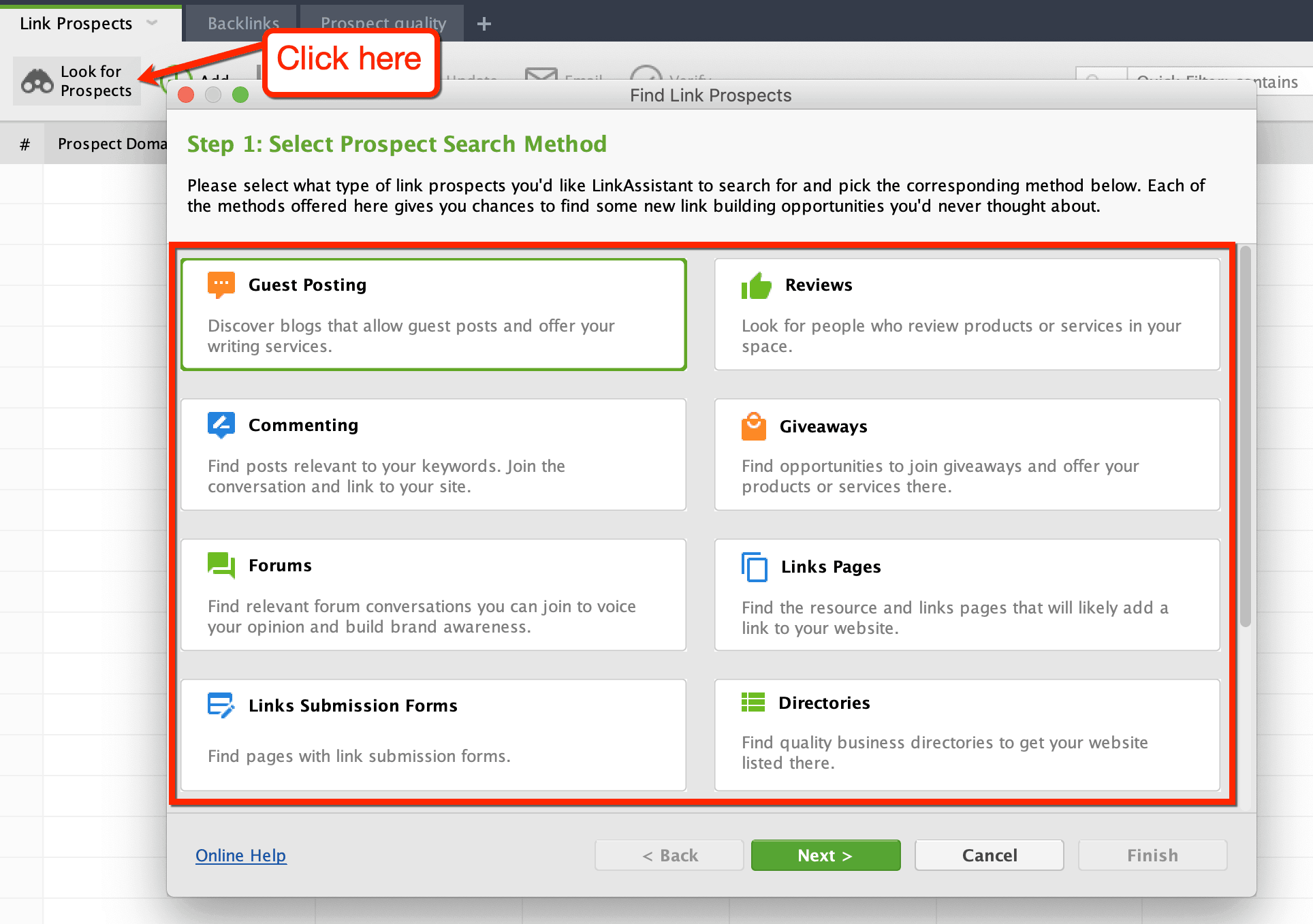 seo powersuite link prospects