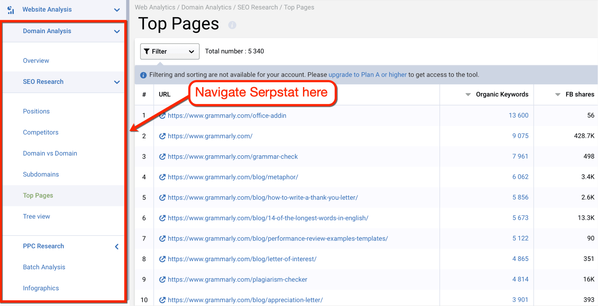 serpstat navigation