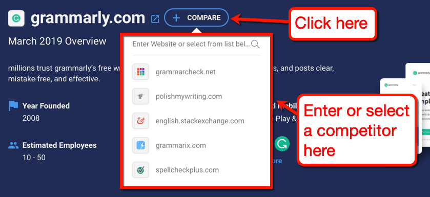 SimilarWeb Compare Domains