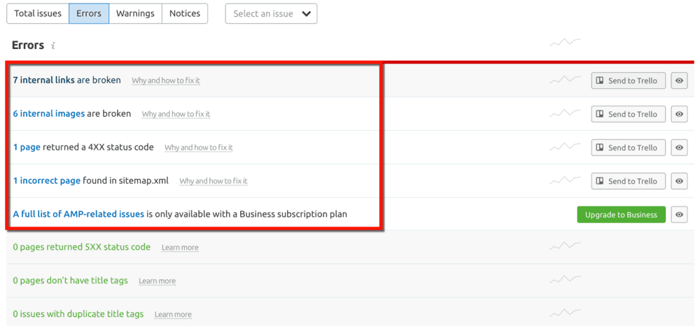 Site Audit Errors