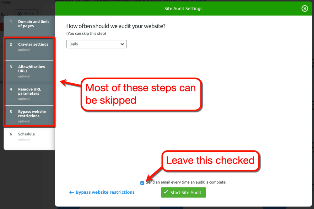 Site Audit Settings