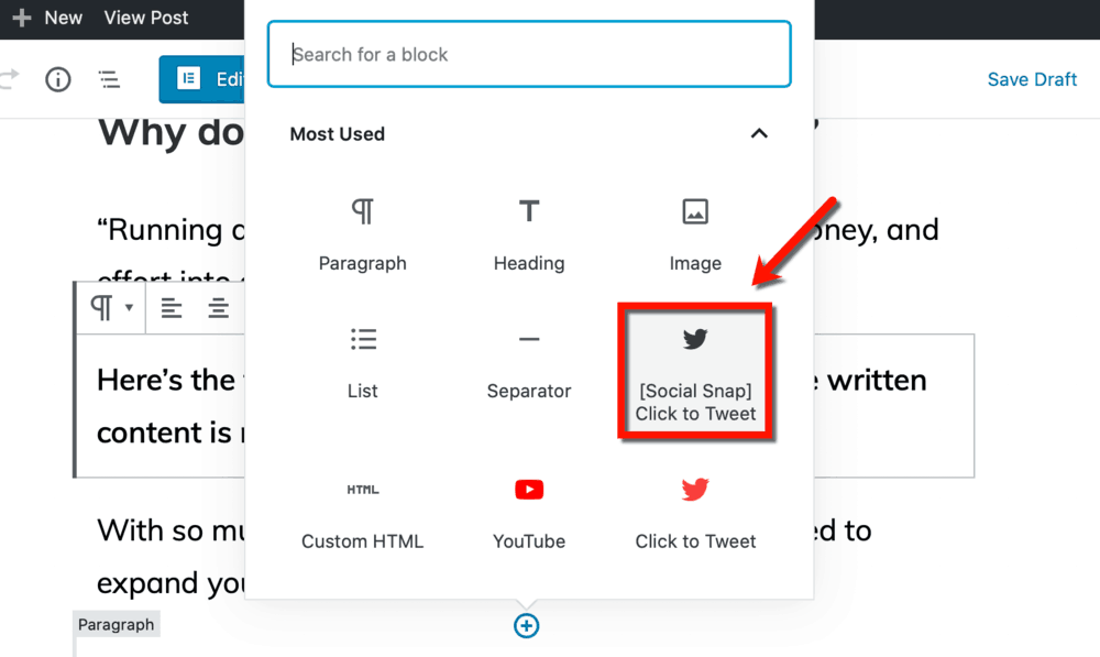 Social Snap Click-To-Tweet Block