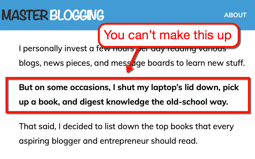 Storytelling Example from Books for Bloggers Post