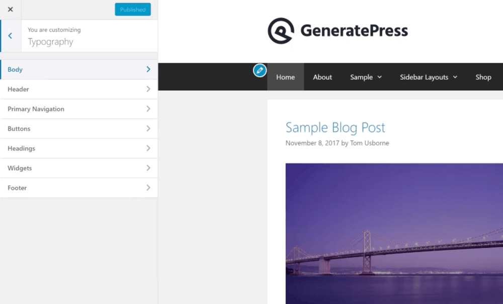GeneratePress Typography Settings