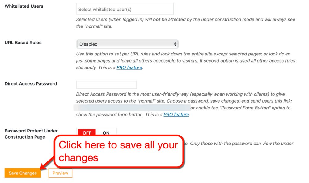 UnderConstruction Access Tab Save Button