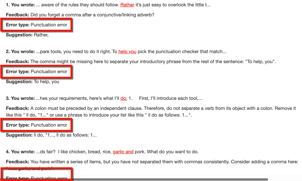 Virtual Writing Tutor Punctuation Errors