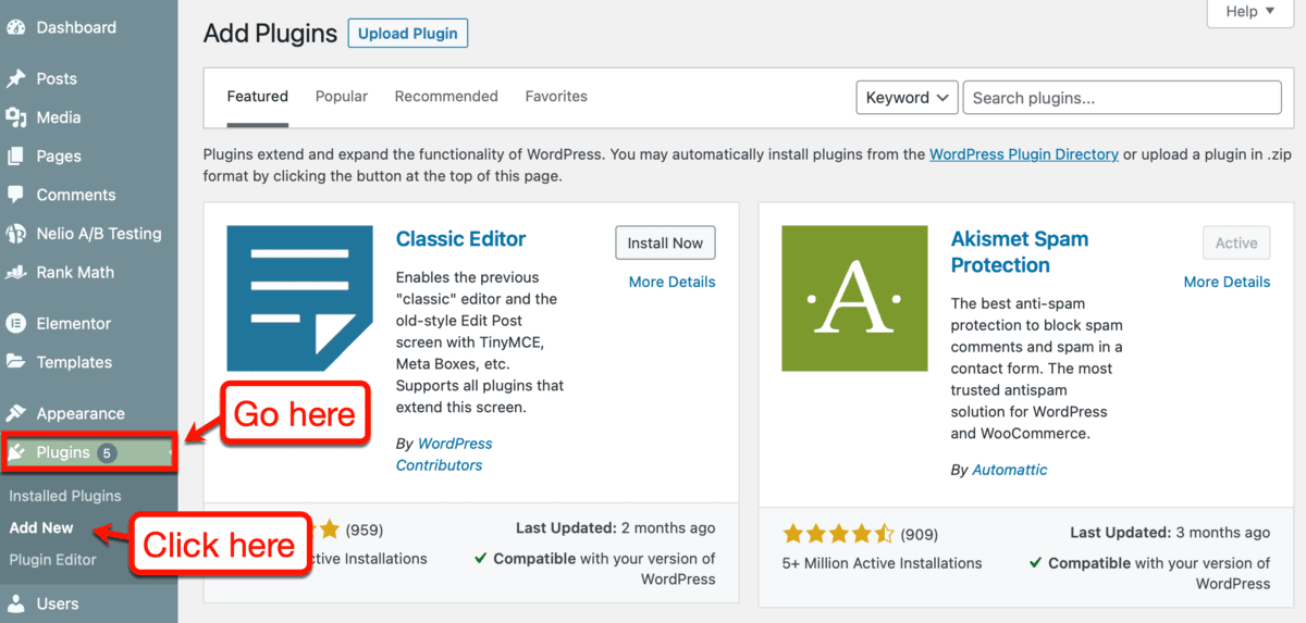 WordPress Add New Plugin Link