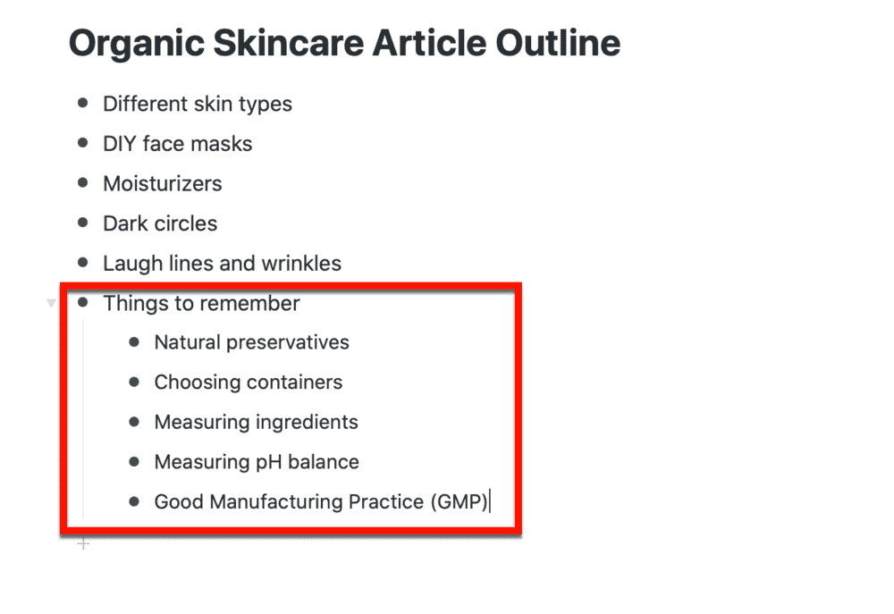 Grouped topics in Workflowy
