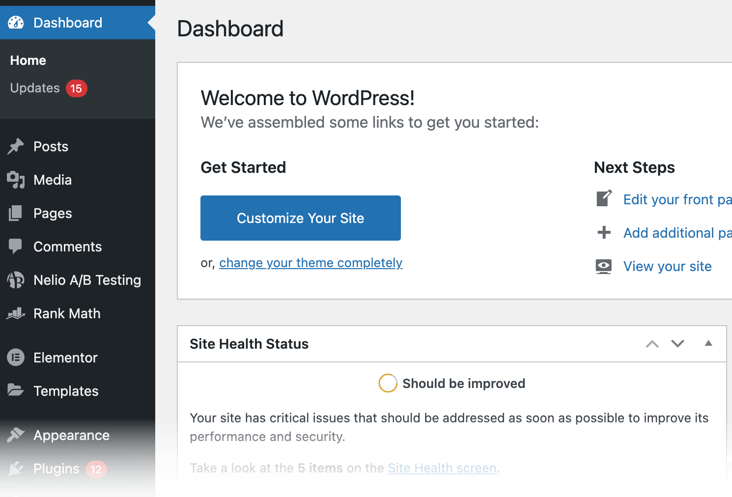 WP Dashboard