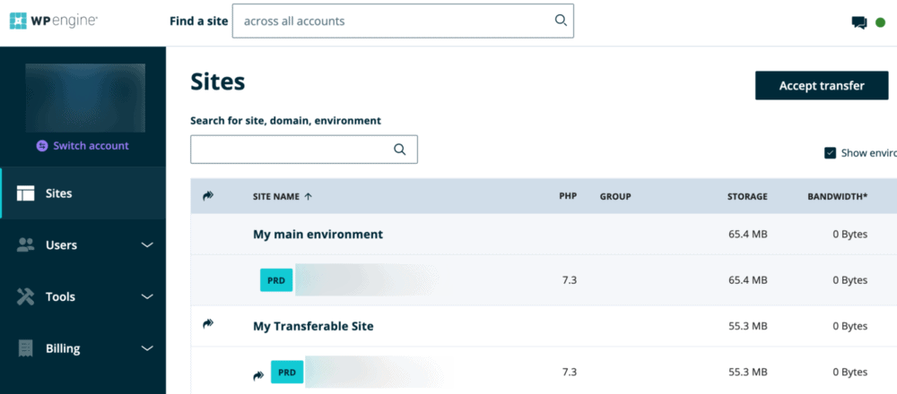 WP Engine Dashboard